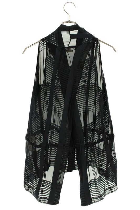 Hermes Cotton Silk Sleeveless Checked Sleeveless Shirt Women's 42