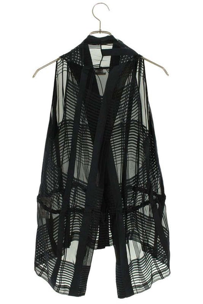 Hermes Cotton Silk Sleeveless Checked Sleeveless Shirt Women's 42