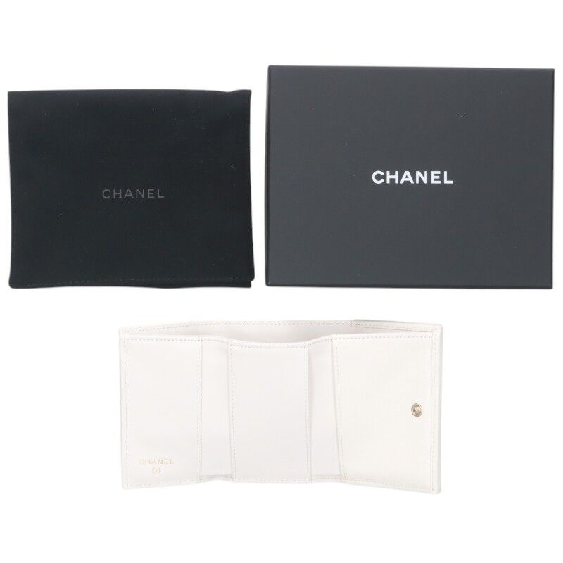 Chanel Caviar Skin Coco Mark Trifold Wallet For Women