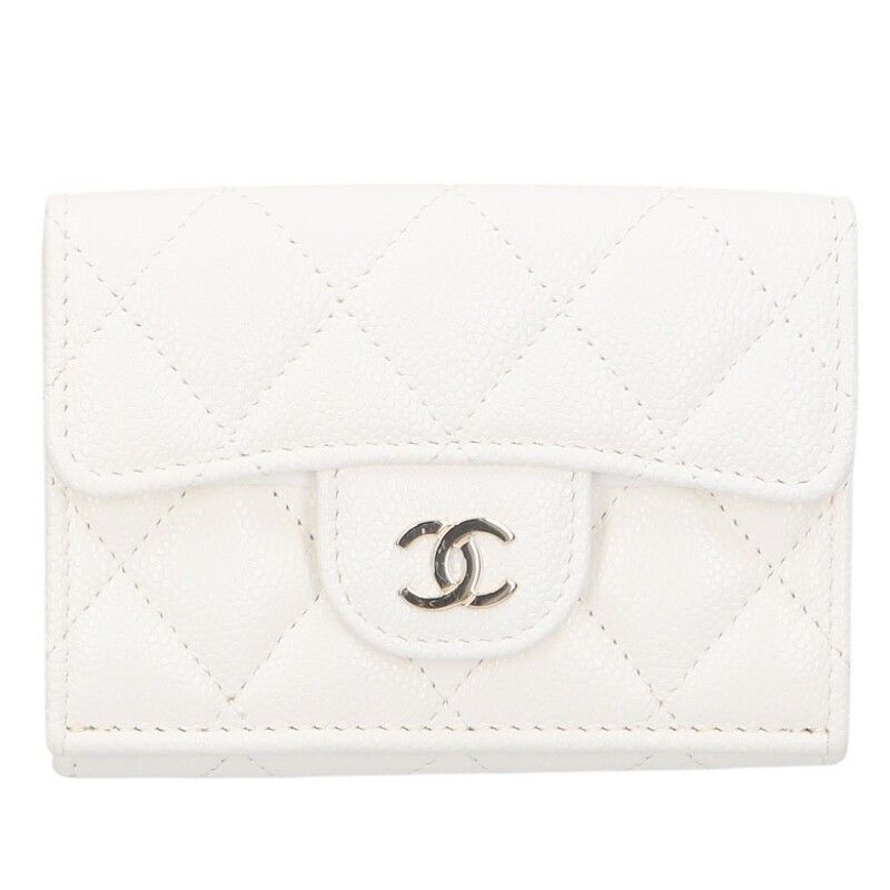 Chanel Caviar Skin Coco Mark Trifold Wallet For Women