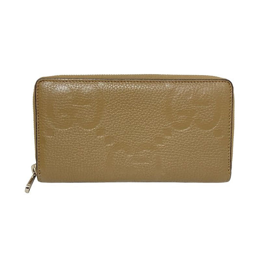 Gucci Long Wallet Jumbo GG 739484 Grey Beige Round Zipper Leather