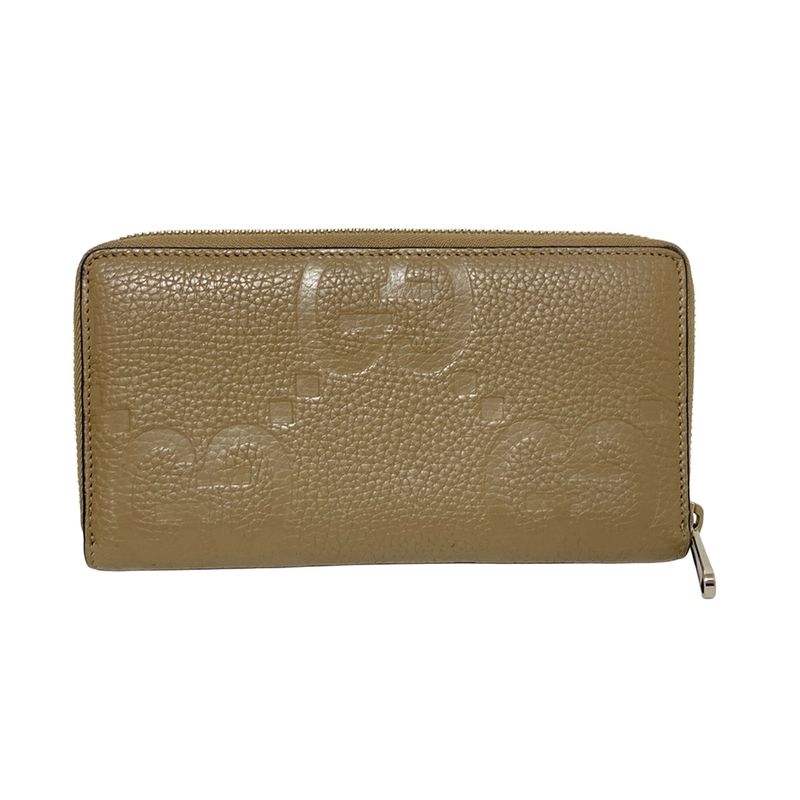 Gucci Long Wallet Jumbo GG 739484 Grey Beige Round Zipper Leather