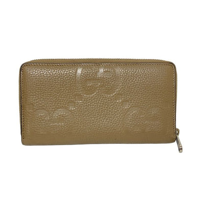 Gucci Long Wallet Jumbo GG 739484 Grey Beige Round Zipper Leather