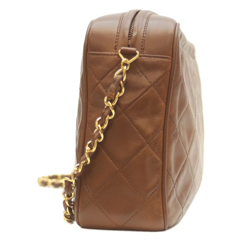 Chanel No 3 Lamb Ghardware Brown Matrasse Logo Zipper Chain Shoulder Bag