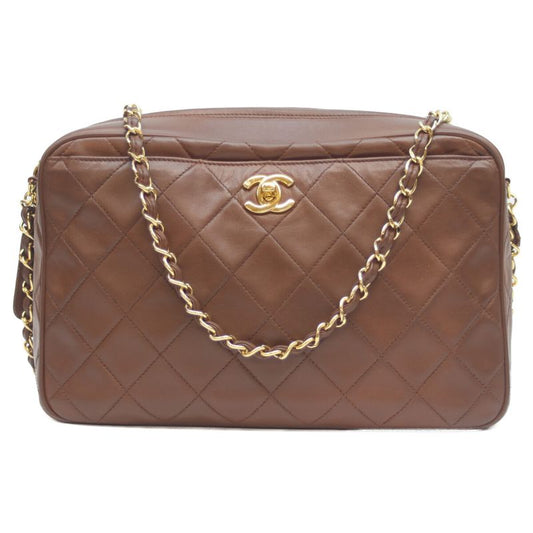 Chanel No 3 Lamb Ghardware Brown Matrasse Logo Zipper Chain Shoulder Bag