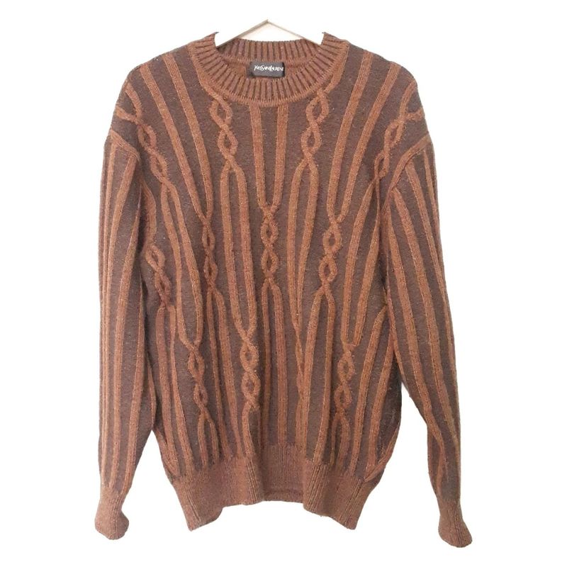 Yvessaint Laurent Long Sleeve Sweater Men's - Dark Brown And Brown Stripe