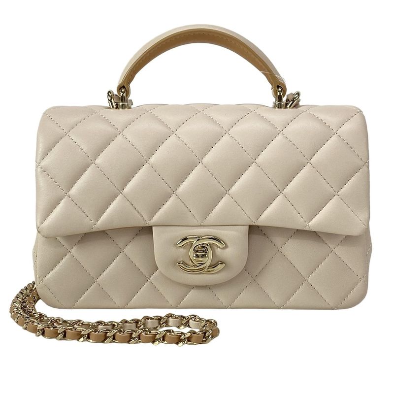 Chanel Shoulder Bag Top Handle Mini Flap Bagmatelasse As2431 Pink Beige Lambskin