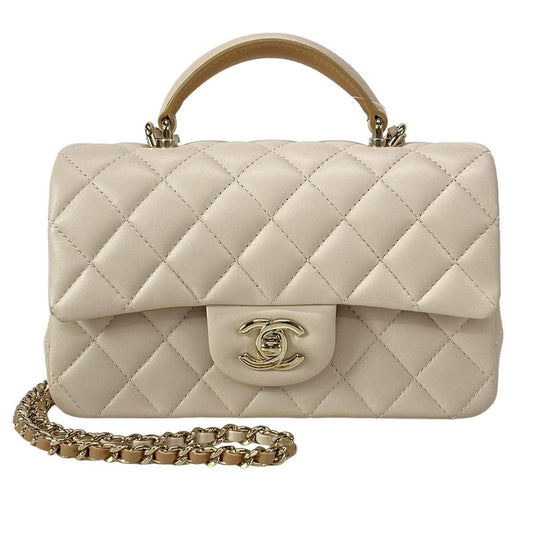 Chanel Shoulder Bag Top Handle Mini Flap Bagmatelasse As2431 Pink Beige Lambskin