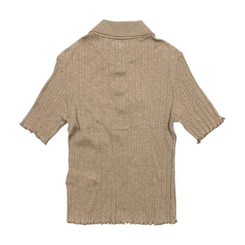 Fendi Short Sleeve Polo Shirt Knit Sweater Floral Motif Fs9713 Asng Size S
