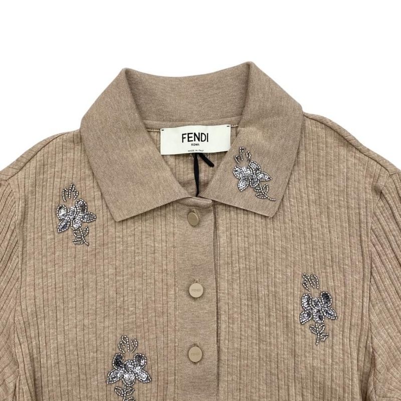 Fendi Short Sleeve Polo Shirt Knit Sweater Floral Motif Fs9713 Asng Size S