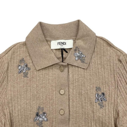 Fendi Short Sleeve Polo Shirt Knit Sweater Floral Motif Fs9713 Asng Size S