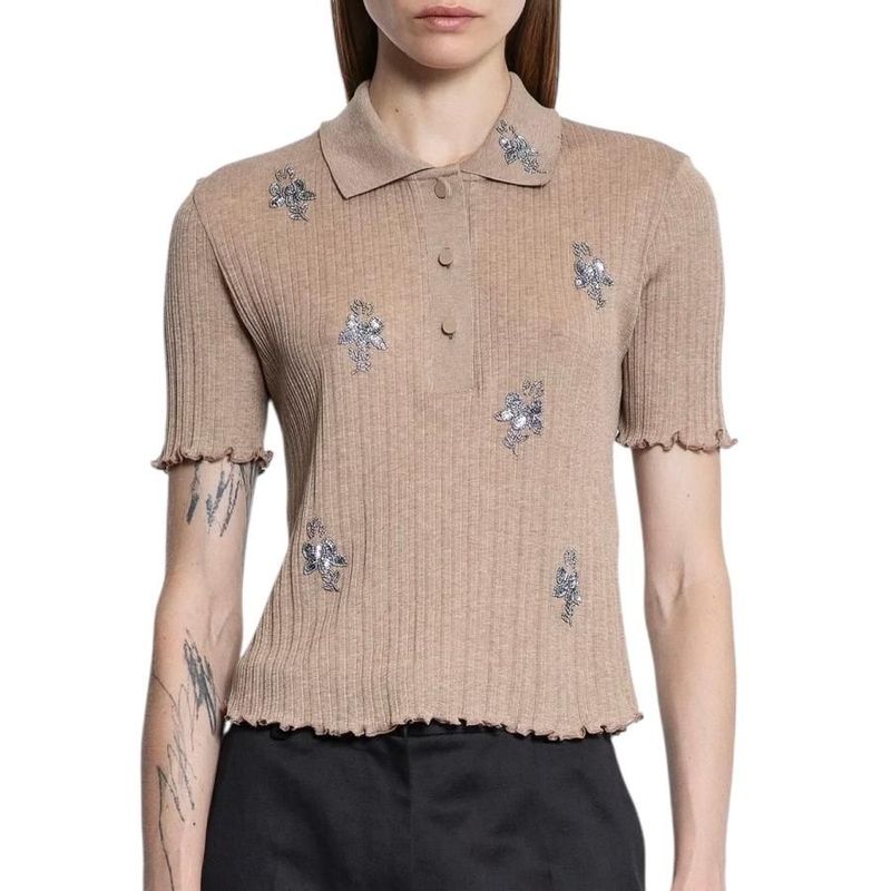 Fendi Short Sleeve Polo Shirt Knit Sweater Floral Motif Fs9713 Asng Size S