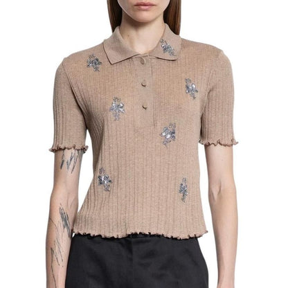 Fendi Short Sleeve Polo Shirt Knit Sweater Floral Motif Fs9713 Asng Size S