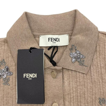 Fendi Short Sleeve Polo Shirt Knit Sweater Floral Motif Fs9713 Asng Size S