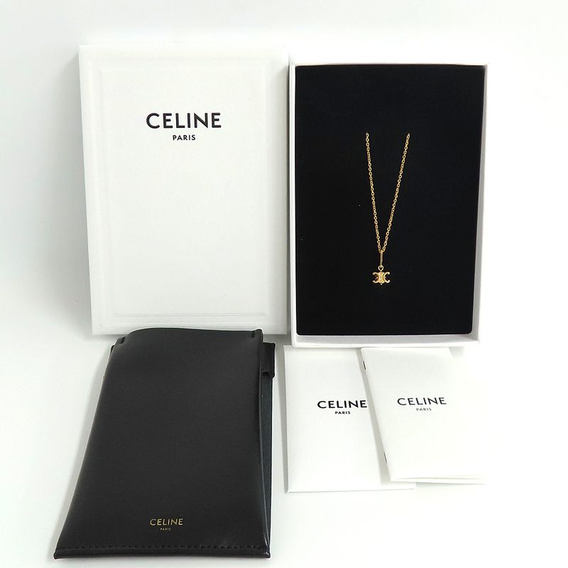 Celine Triomphe Solitaire Necklace Gold Finish Brass Accessory -