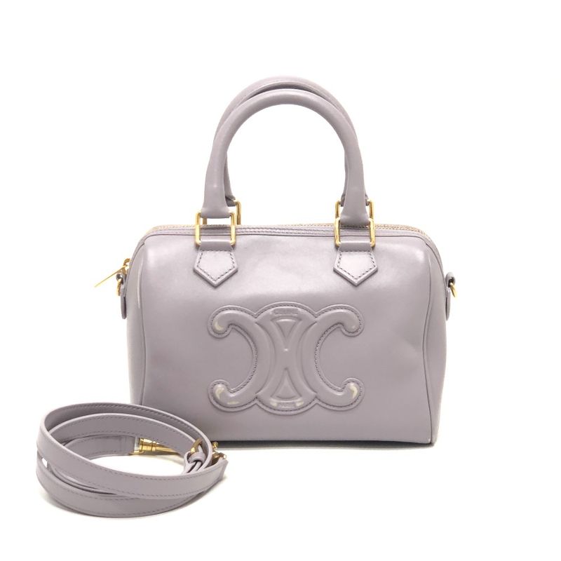 Celine Boston Bag Triomphe Leather Purple