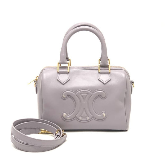 Celine Boston Bag Triomphe Leather Purple