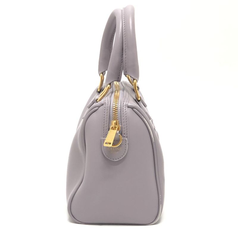 Celine Boston Bag Triomphe Leather Purple