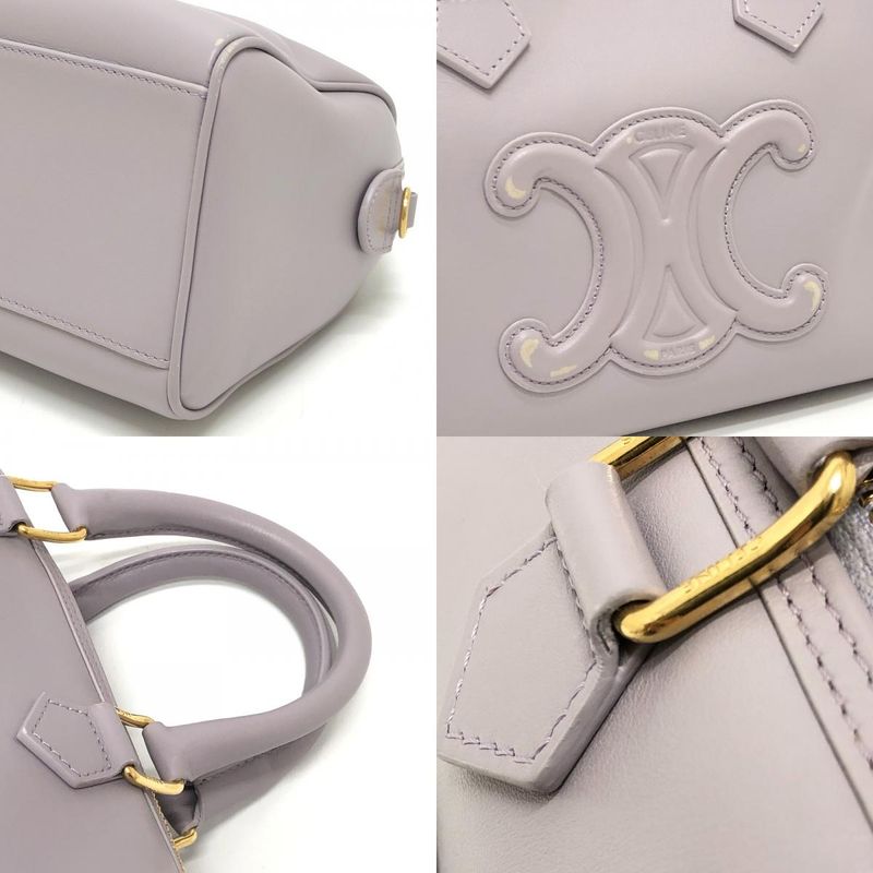 Celine Boston Bag Triomphe Leather Purple