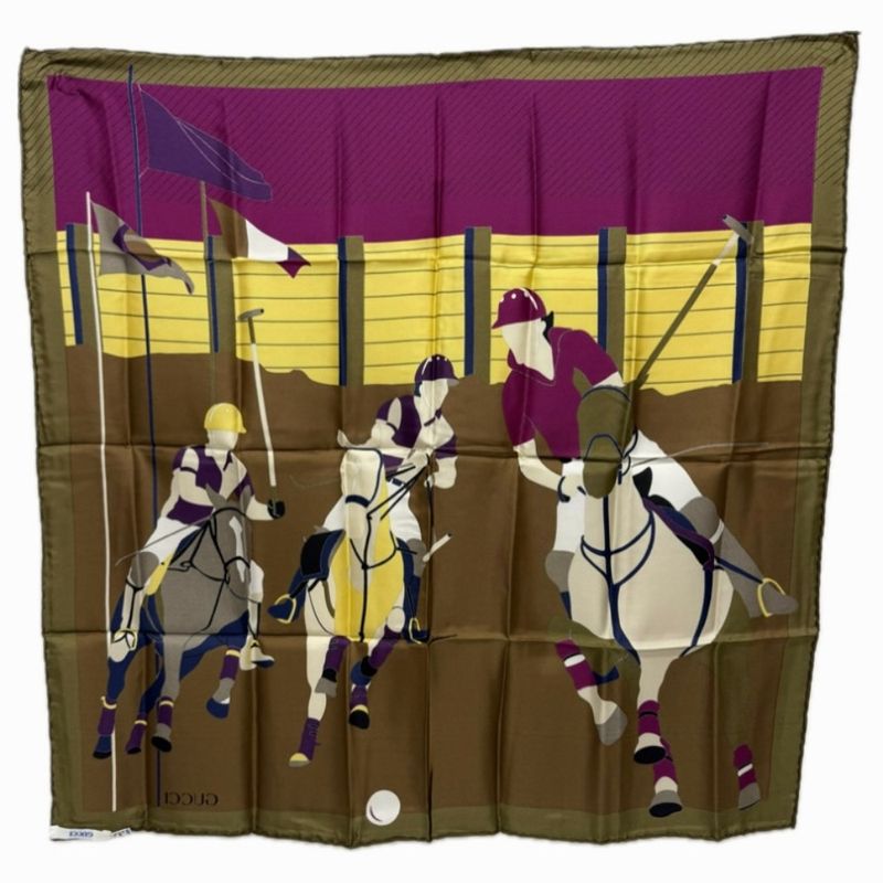 Gucci Scarf Jockey Motif Silk Brown
