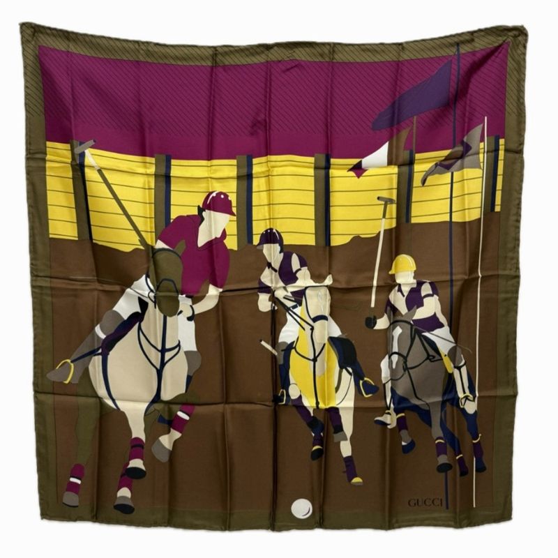 Gucci Scarf Jockey Motif Silk Brown