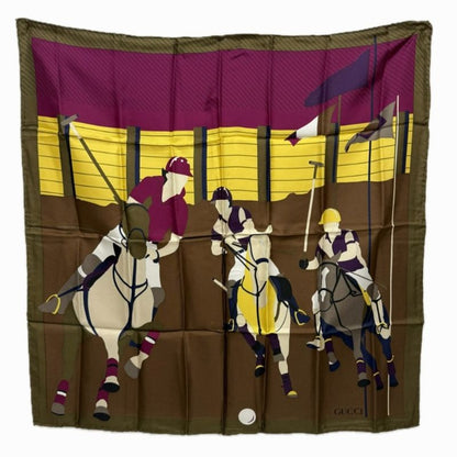 Gucci Scarf Jockey Motif Silk Brown