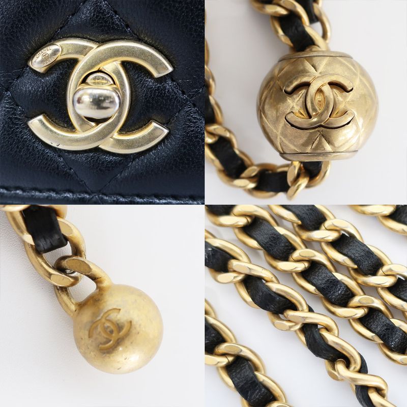 Chanel Chain Wallet Shoulder Bag Wallet Matelasse Black Leather Coco