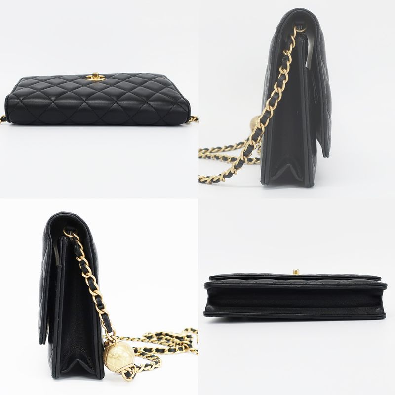 Chanel Chain Wallet Shoulder Bag Wallet Matelasse Black Leather Coco