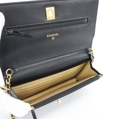 Chanel Chain Wallet Shoulder Bag Wallet Matelasse Black Leather Coco