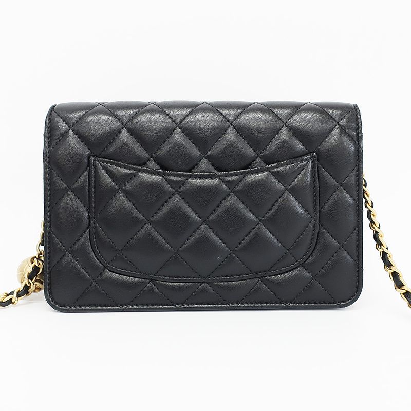 Chanel Chain Wallet Shoulder Bag Wallet Matelasse Black Leather Coco