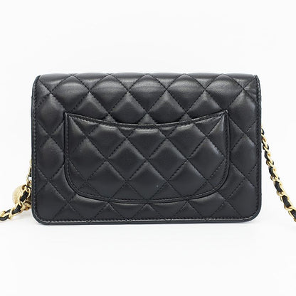 Chanel Chain Wallet Shoulder Bag Wallet Matelasse Black Leather Coco