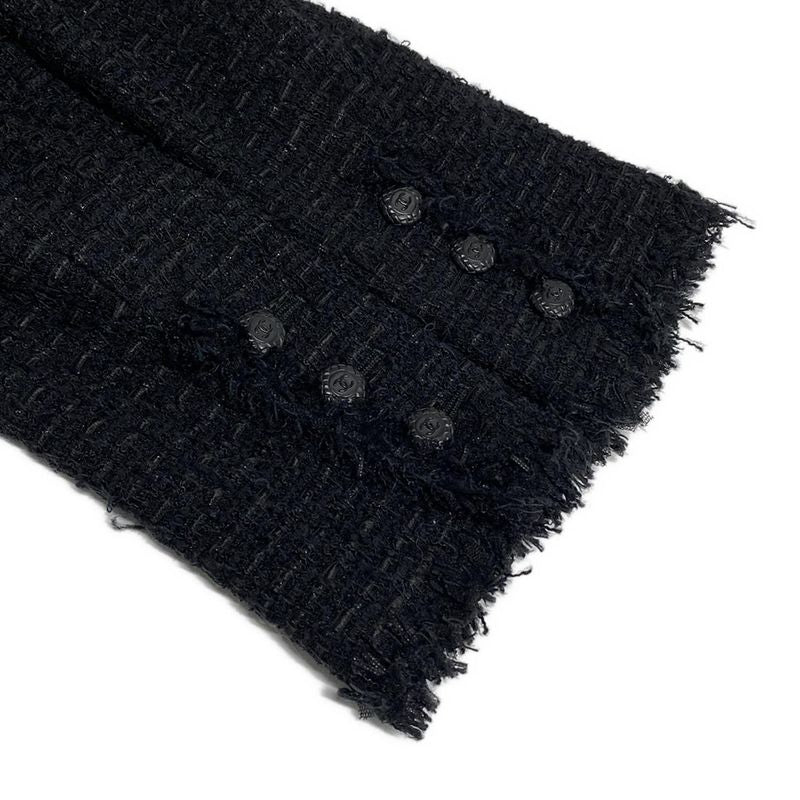Chanel Jacket Size 40 M Ladies - P27798 Black Long Sleeves Tweed Lamé Coco Mark