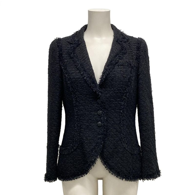 Chanel Jacket Size 40 M Ladies - P27798 Black Long Sleeves Tweed Lamé Coco Mark
