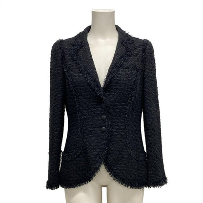 Chanel Jacket Size 40 M Ladies - P27798 Black Long Sleeves Tweed Lamé Coco Mark