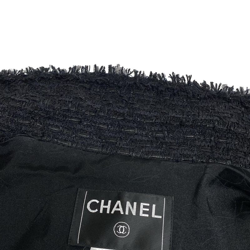 Chanel Jacket Size 40 M Ladies - P27798 Black Long Sleeves Tweed Lamé Coco Mark