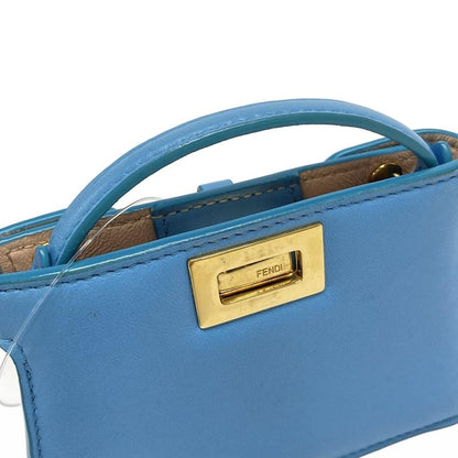Fendi Handbag Nano Peekaboo 7ar993 Light Blue Mini Size Leather
