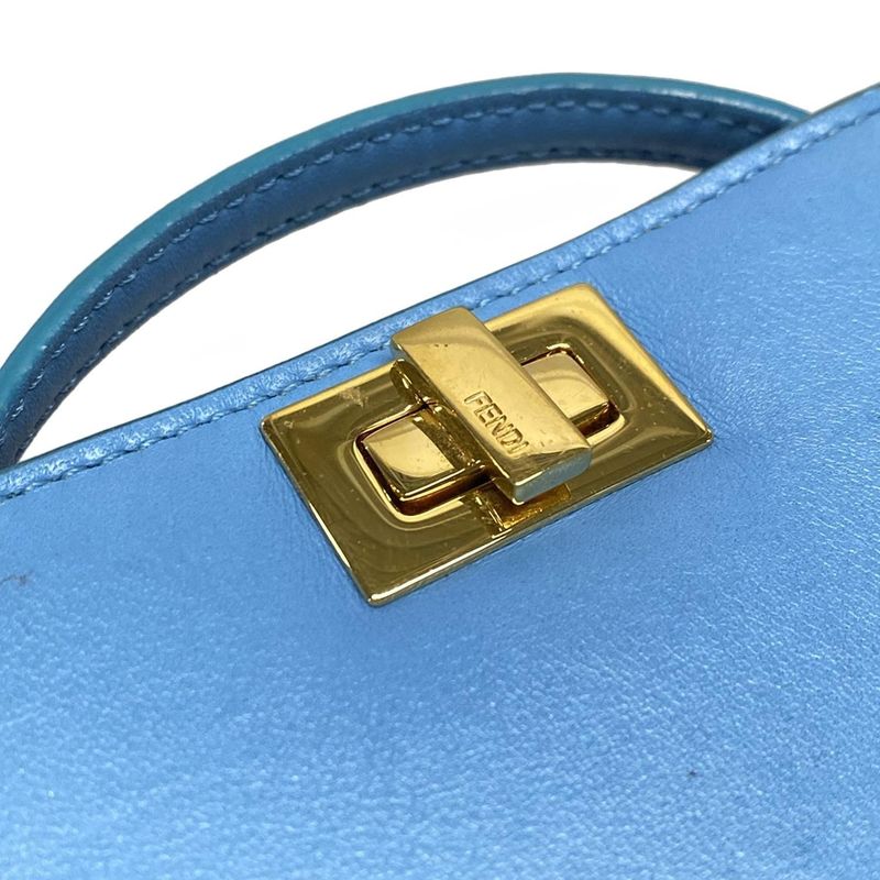 Fendi Handbag Nano Peekaboo 7ar993 Light Blue Mini Size Leather