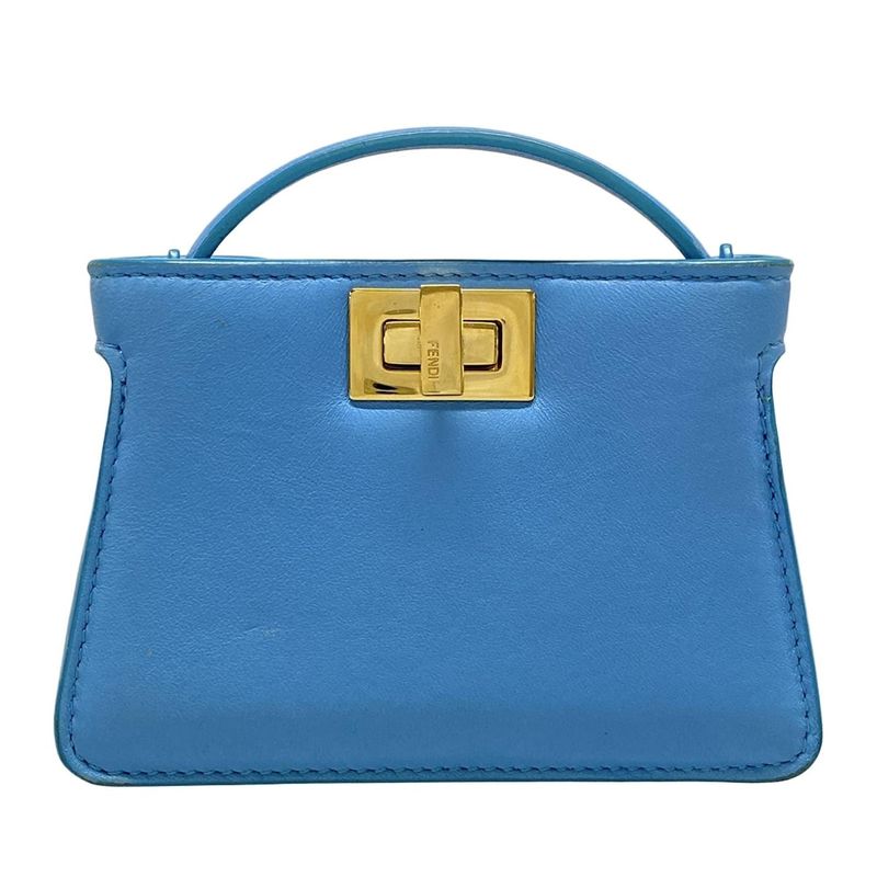 Fendi Handbag Nano Peekaboo 7ar993 Light Blue Mini Size Leather