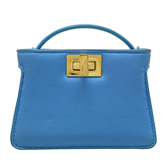 Fendi Handbag Nano Peekaboo 7ar993 Light Blue Mini Size Leather