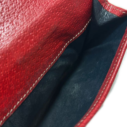 Gucci W Hook Wallet In GG Pattern Navy And Gray Beige And Red Leather