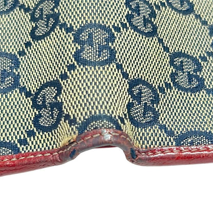 Gucci W Hook Wallet In GG Pattern Navy And Gray Beige And Red Leather