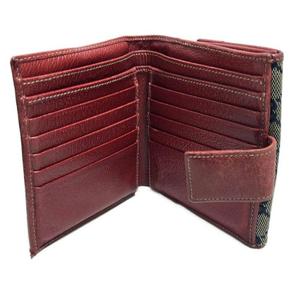 Gucci W Hook Wallet In GG Pattern Navy And Gray Beige And Red Leather