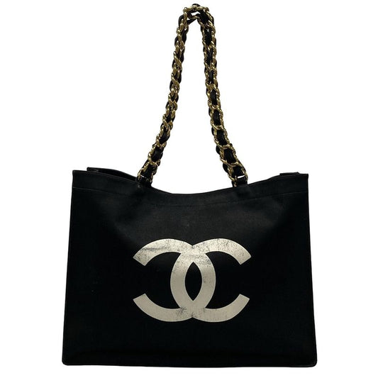 Chanel Tote Bag - Black And White Coco Mark / Chain Shoulder / Gold Hardware