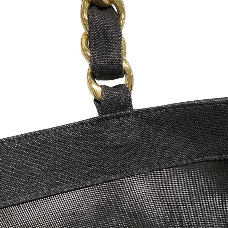 Chanel Tote Bag - Black And White Coco Mark / Chain Shoulder / Gold Hardware