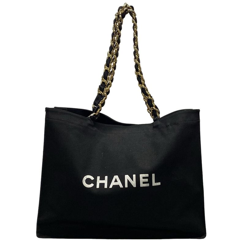 Chanel Tote Bag - Black And White Coco Mark / Chain Shoulder / Gold Hardware