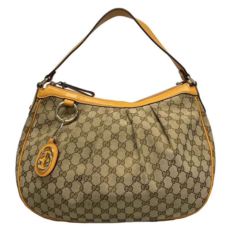 Gucci Shoulder Bag Sookie/gg Pattern 362726 Dark Brown Beige And Orange Leather