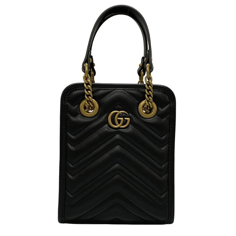 Gucci Handbag GG Marmont 696123 Black Chain Handle/mini Bag/quilted Leather