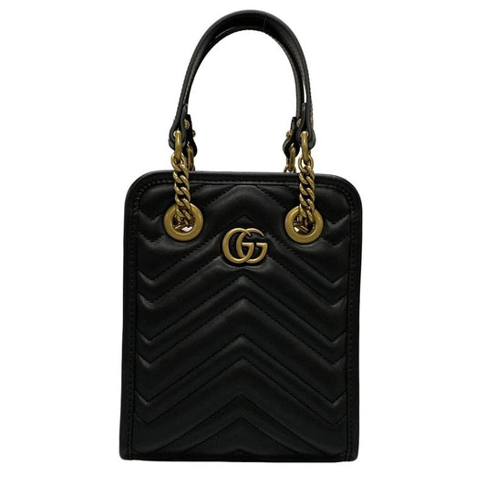 Gucci Handbag GG Marmont 696123 Black Chain Handle/mini Bag/quilted Leather