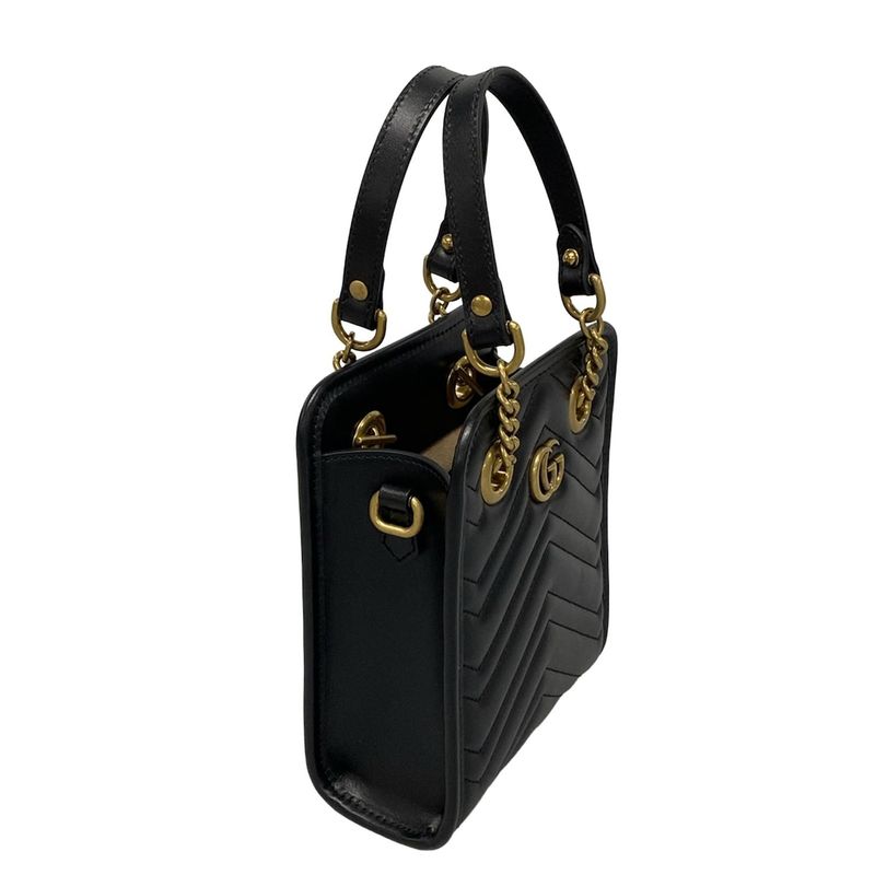 Gucci Handbag GG Marmont 696123 Black Chain Handle/mini Bag/quilted Leather