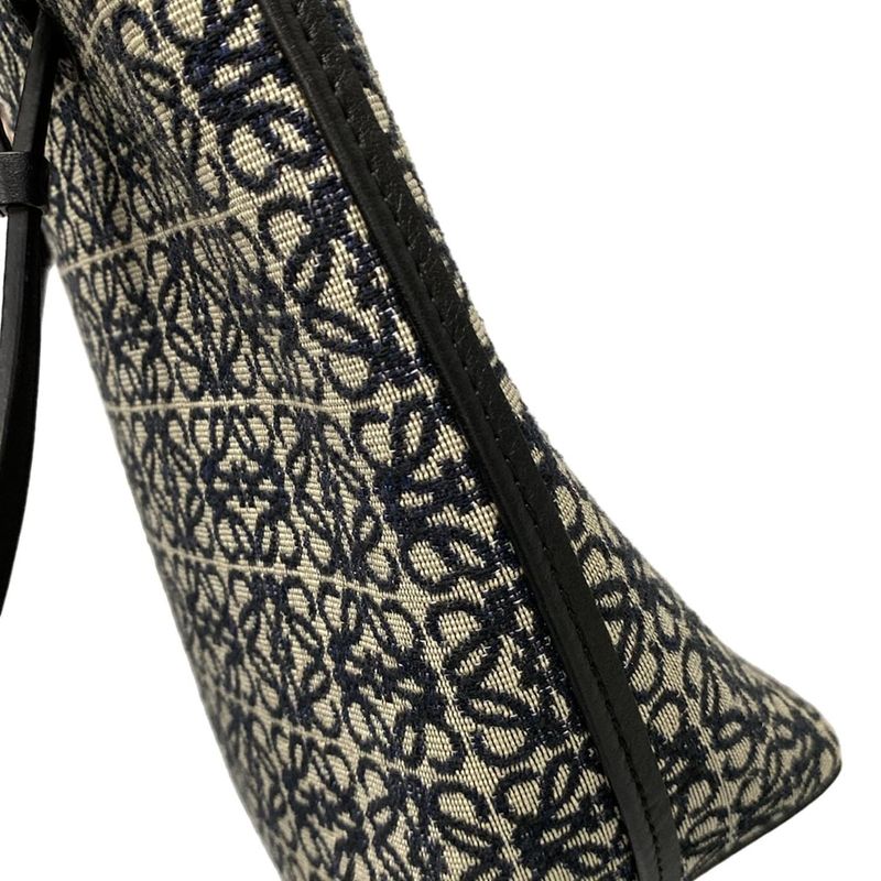 Loewe Tote Bag Anagram Pattern Navy And Ivory Leather